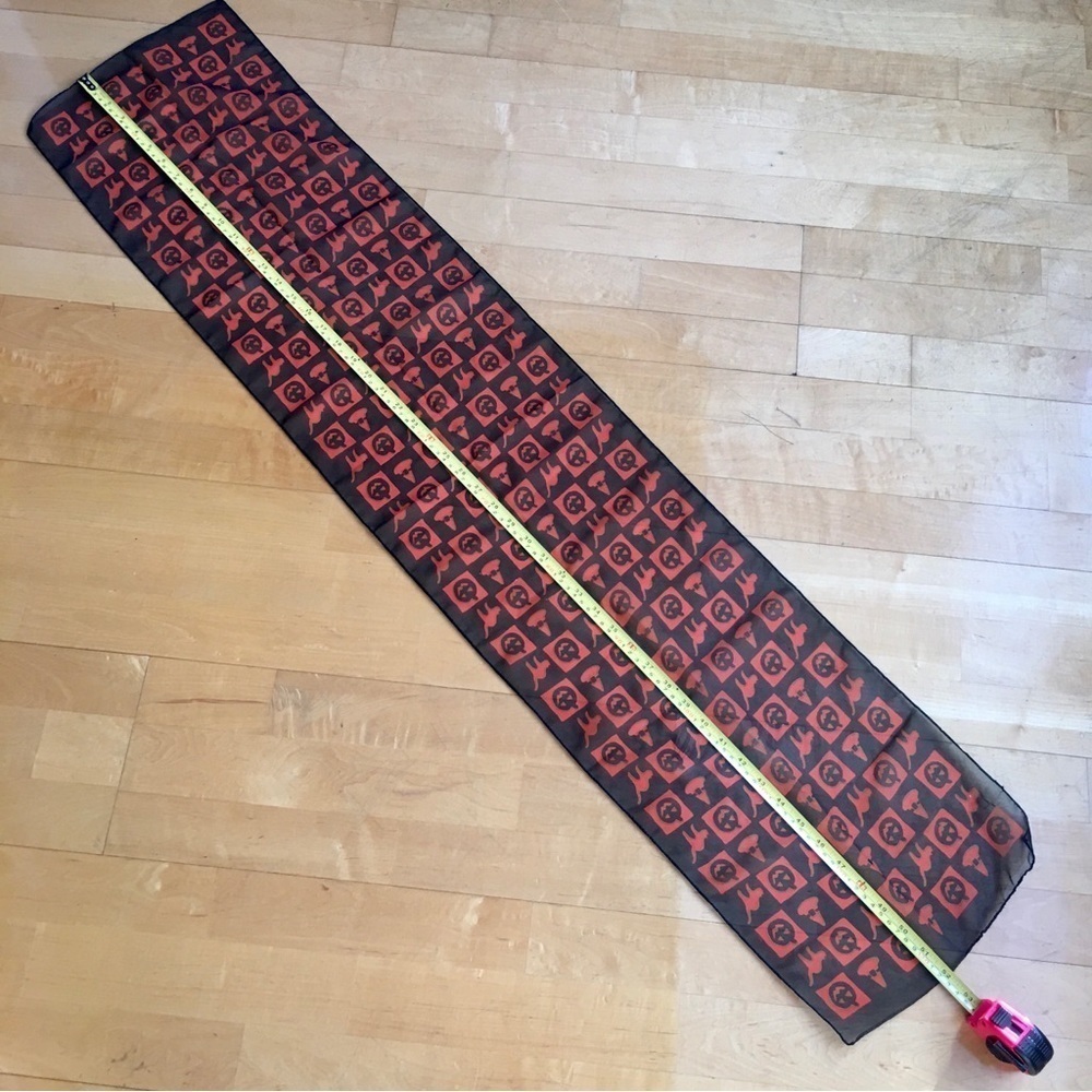 Halloween Patterned Sheer, Lightweight Scarf, Black, Orange - Picture 7 of 10